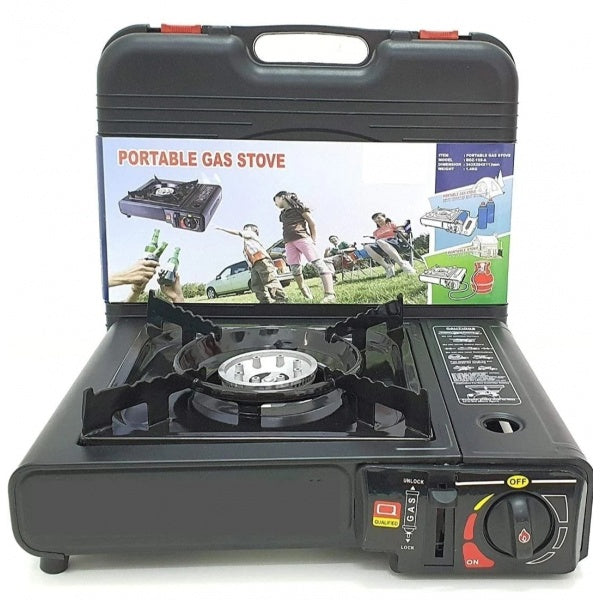 Set Aragaz Portabil Camping, Aprindere Automata, Alimentare prin Cartus Gaz + Felinar Camping LED Reincarcabil cu Lanterna, Panou Solar si USB