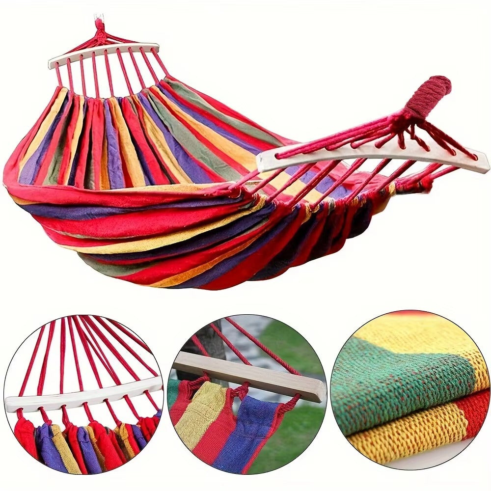 Set 2 x Hamac Colorat cu Bare din Lemn 200x80 cm – Hamac Gradina, Terasa si Camping din Bumbac Rezistent