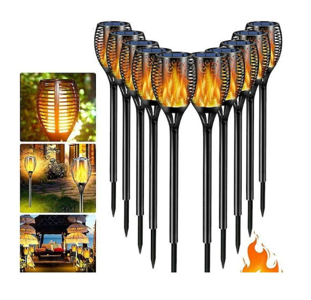 Set 10 x Lampa Solara Tip Torta cu Efect Flacara, Iluminare LED, Rezistente la Apa, Design Decorativ pentru Gradina si Alei