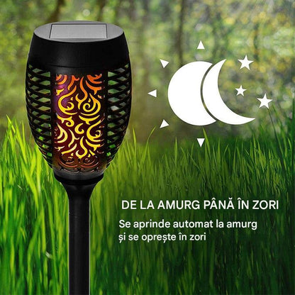 Set 12 x Lampa Solara Tip Torta cu Efect Flacara, Iluminare LED, Rezistente la Apa, Design Decorativ pentru Gradina si Alei