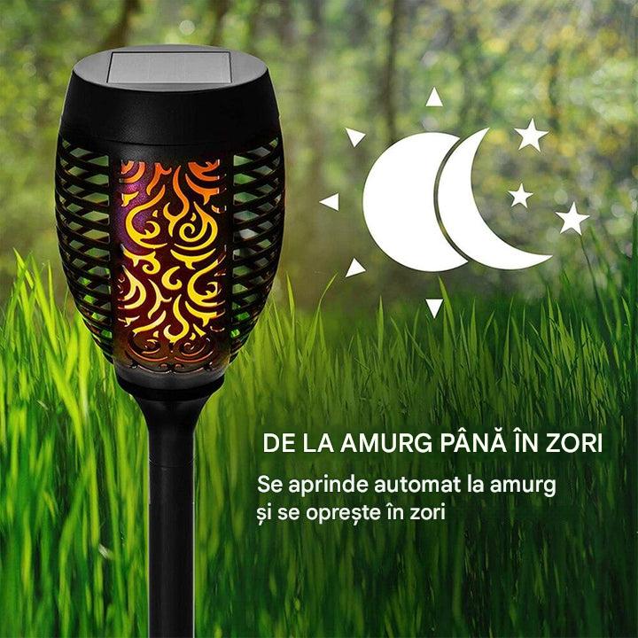 Set 5 x Lampa Solara Tip Torta cu Efect Flacara, Iluminare LED, Rezistente la Apa, Design Decorativ pentru Gradina si Alei