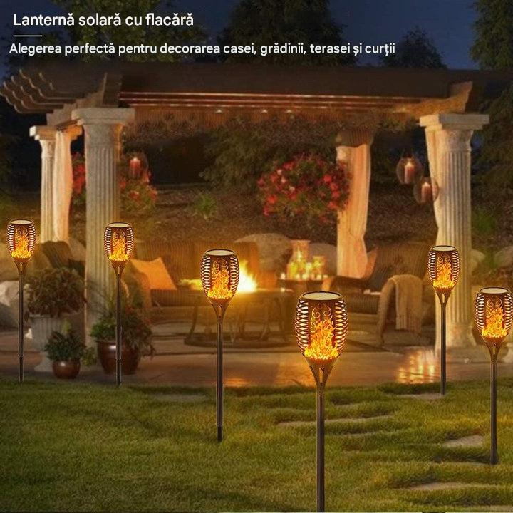 Set 12 x Lampa Solara Tip Torta cu Efect Flacara, Iluminare LED, Rezistente la Apa, Design Decorativ pentru Gradina si Alei