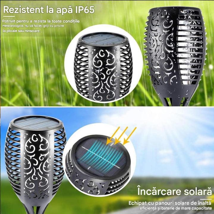 Set 12 x Lampa Solara Tip Torta cu Efect Flacara, Iluminare LED, Rezistente la Apa, Design Decorativ pentru Gradina si Alei
