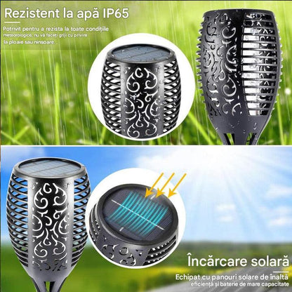 Set 8 x Lampa Solara Tip Torta cu Efect Flacara, Iluminare LED, Rezistente la Apa, Design Decorativ pentru Gradina si Alei