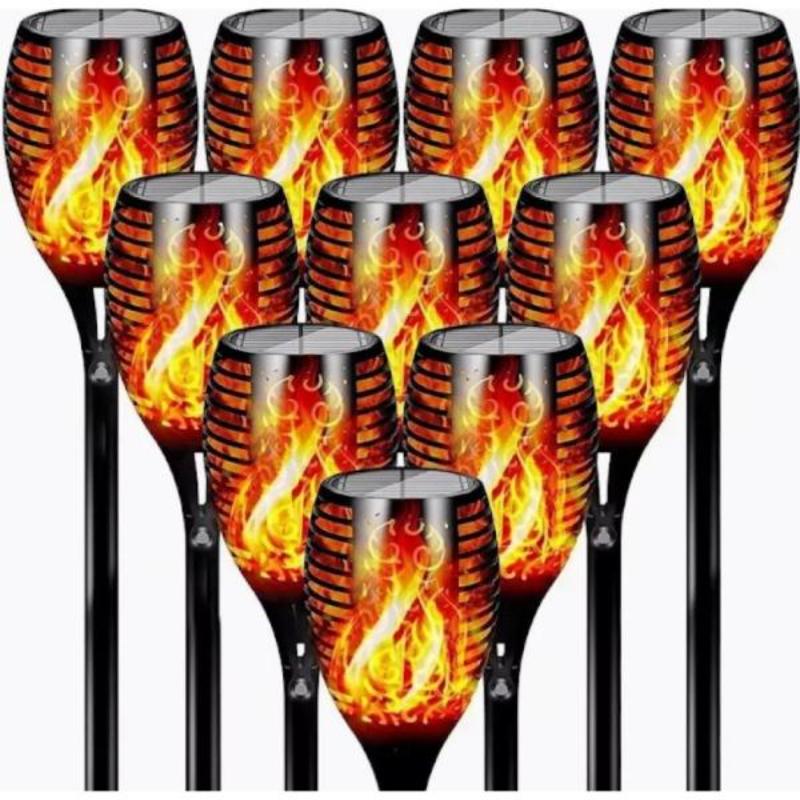 Set 10 x Lampa Solara Tip Torta cu Efect Flacara, Iluminare LED, Rezistente la Apa, Design Decorativ pentru Gradina si Alei