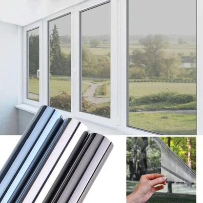 Set 2 x Folie Oglinda pentru Geam Gri, Efect Reflectorizant, Protectie UV, Anti Caldura si Intimitate, 60 x 300 cm
