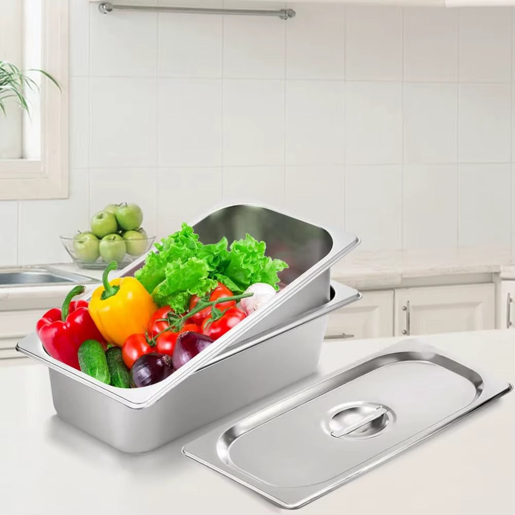 Tava Inox pentru Mentinerea Alimentelor Calde cu Capac, Design Compact Profesional pentru Bufet si Servire 32.5 x 12.6 x 10 cm