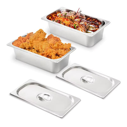 Tava Inox pentru Mentinerea Alimentelor Calde cu Capac, Design Compact Profesional pentru Bufet si Servire 32.5 x 12.6 x 10 cm