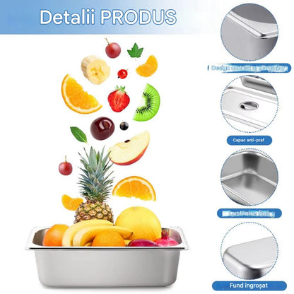 Tava Inox pentru Mentinerea Alimentelor Calde cu Capac, Design Compact Profesional pentru Bufet si Servire 32.5 x 12.6 x 10 cm