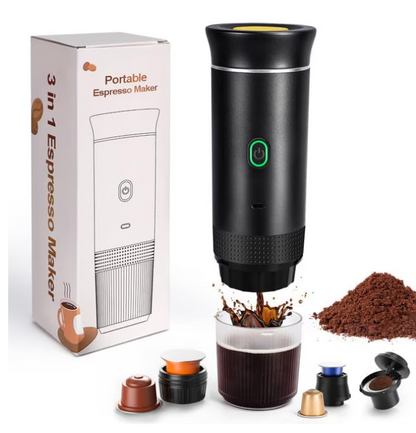 Aparat de Cafea Portabil 3 in 1, Compatibil Capsule si Cafea Macinata, Presiune 20 bari, Incalzire Rapida, Baterie 7500 mAh, Reincarcare USB