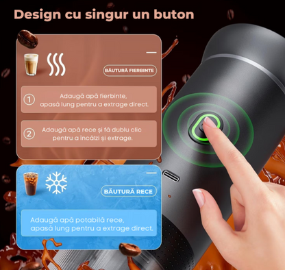 Aparat de Cafea Portabil 3 in 1, Compatibil Capsule si Cafea Macinata, Presiune 20 bari, Incalzire Rapida, Baterie 7500 mAh, Reincarcare USB