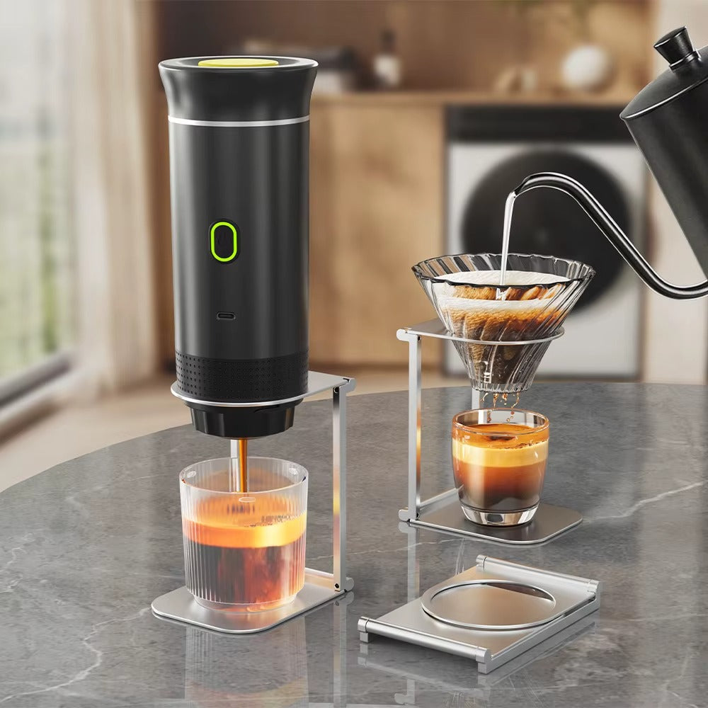 Aparat de Cafea Portabil 3 in 1, Compatibil Capsule si Cafea Macinata, Presiune 20 bari, Incalzire Rapida, Baterie 7500 mAh, Reincarcare USB