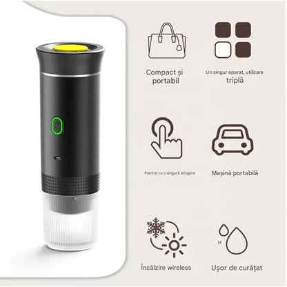 Aparat de Cafea Portabil 3 in 1, Compatibil Capsule si Cafea Macinata, Presiune 20 bari, Incalzire Rapida, Baterie 7500 mAh, Reincarcare USB