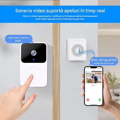 Sonerie Video Wireless cu Camera HD, Apel Video pe Telefon, Detectie Miscare, Audio Bidirectional, Instalare Usoara