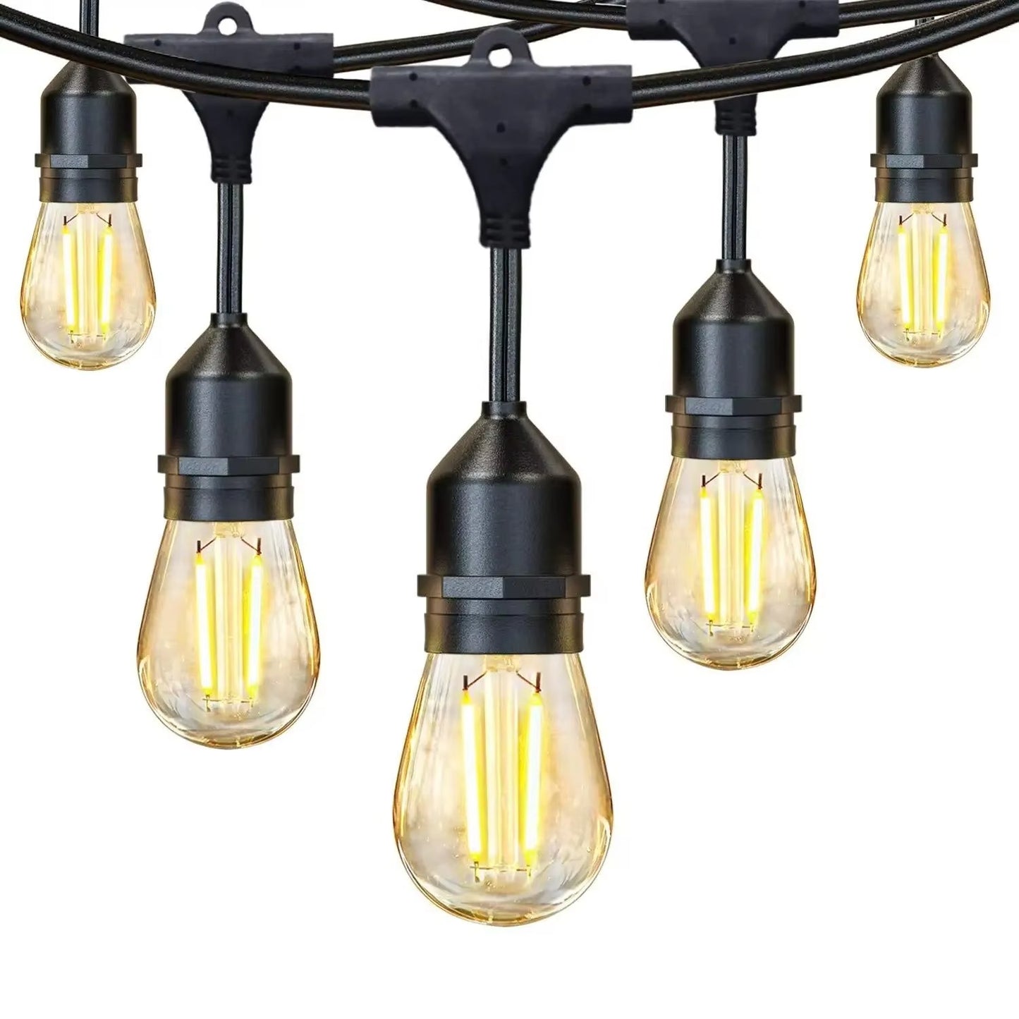 Ghirlanda Solara Luminoasa 30m cu 30 Becuri LED Filament – IP65, Lumina Calda 3000K, Incarcare Solara si USB, Iluminare Extinsa