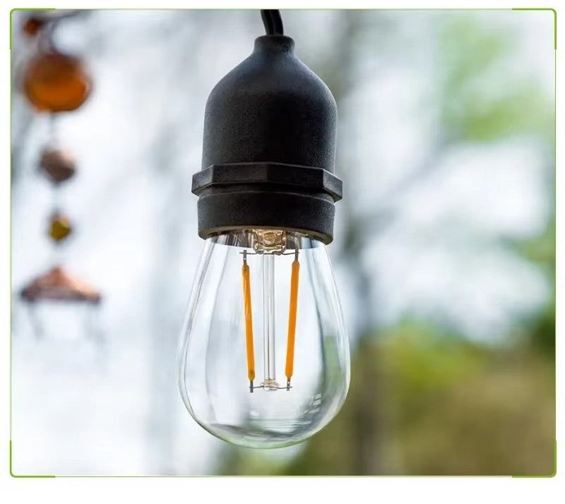 Ghirlanda Solara Luminoasa 30m cu 30 Becuri LED Filament – IP65, Lumina Calda 3000K, Incarcare Solara si USB, Iluminare Extinsa