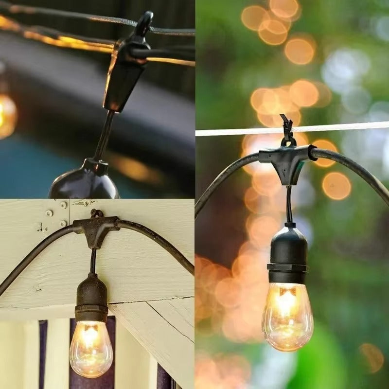Ghirlanda Solara Luminoasa 30m cu 30 Becuri LED Filament – IP65, Lumina Calda 3000K, Incarcare Solara si USB, Iluminare Extinsa