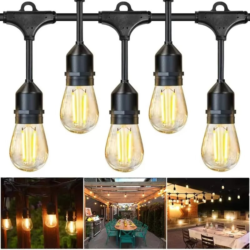 Ghirlanda Solara Luminoasa 30m cu 30 Becuri LED Filament – IP65, Lumina Calda 3000K, Incarcare Solara si USB, Iluminare Extinsa