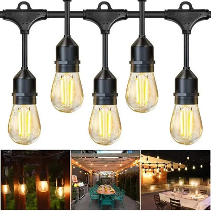 Ghirlanda Solara Luminoasa 30m cu 30 Becuri LED Filament – IP65, Lumina Calda 3000K, Incarcare Solara si USB, Iluminare Extinsa