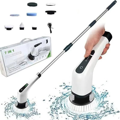 Perie Electrica de Curatare cu 7 Capete Interschimbabile, 2 Viteze Reglabile si Maner Extensibil – Fara Fir, Rezistenta la Apa, Curatare Rapida si Eficienta