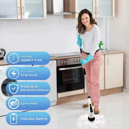 Perie Electrica de Curatare cu 7 Capete Interschimbabile, 2 Viteze Reglabile si Maner Extensibil – Fara Fir, Rezistenta la Apa, Curatare Rapida si Eficienta