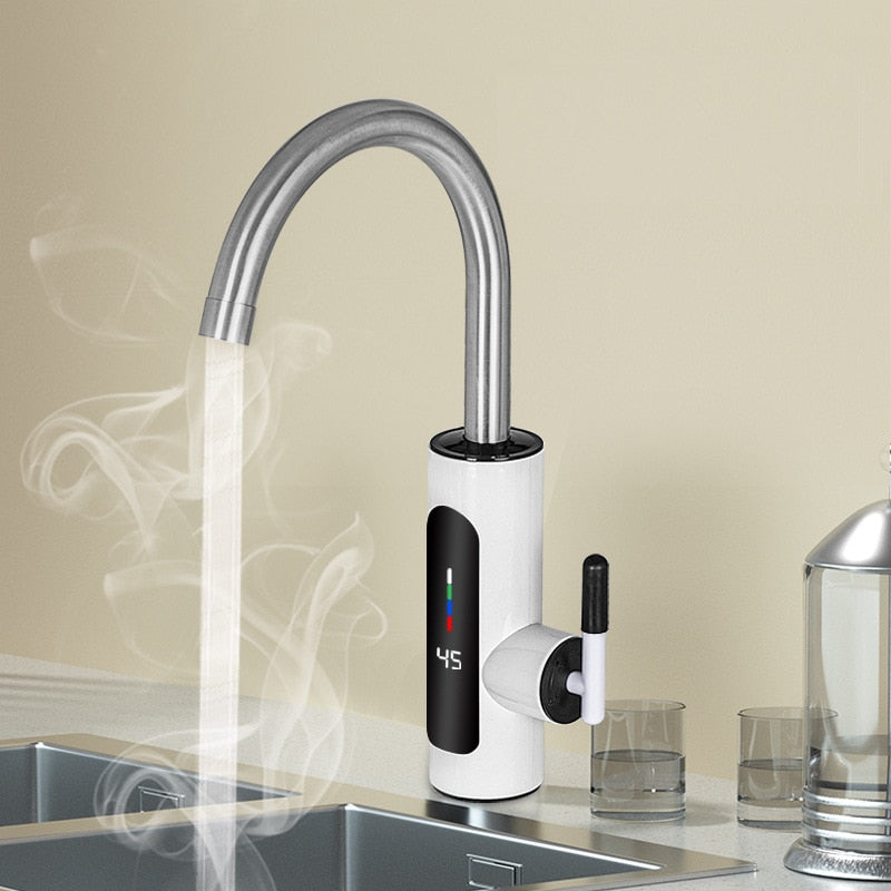 Robinet Electric Instant pentru Apa Calda cu Afisaj Digital LED, Pipa Rotativa 360°, Incalzire Rapida, Baterie Electrica pentru Bucatarie