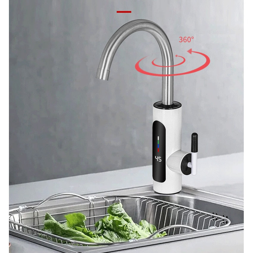Robinet Electric Instant pentru Apa Calda cu Afisaj Digital LED, Pipa Rotativa 360°, Incalzire Rapida, Baterie Electrica pentru Bucatarie