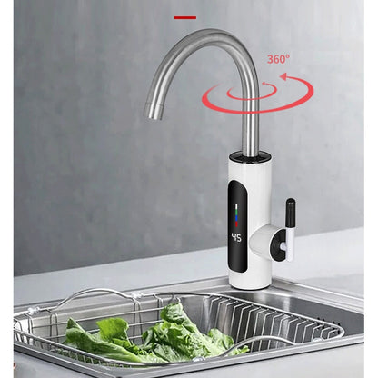 Robinet Electric Instant pentru Apa Calda cu Afisaj Digital LED, Pipa Rotativa 360°, Incalzire Rapida, Baterie Electrica pentru Bucatarie