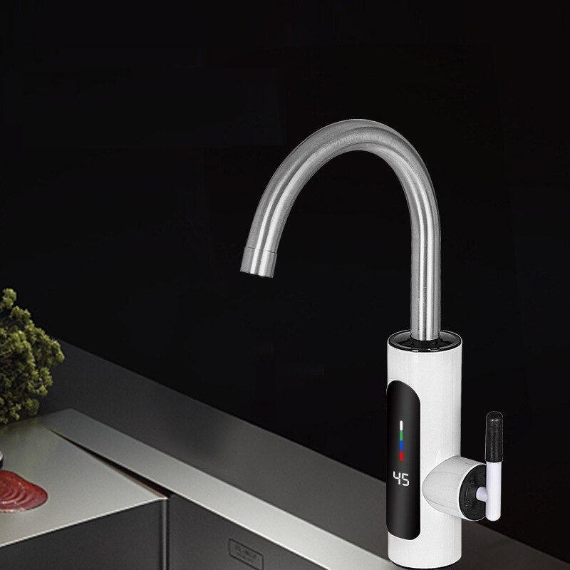 Robinet Electric Instant pentru Apa Calda cu Afisaj Digital LED, Pipa Rotativa 360°, Incalzire Rapida, Baterie Electrica pentru Bucatarie