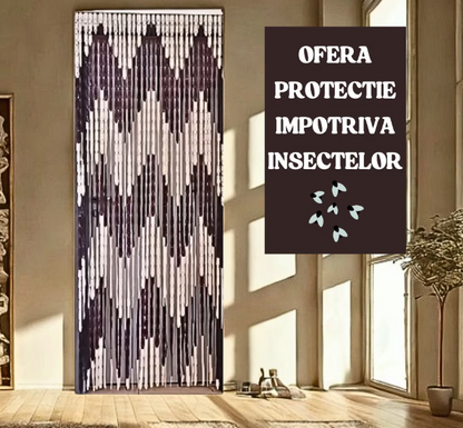 Perdea Anti Insecte pentru Usa 200x90 cm cu Inele Rezistente – Protectie Eficienta Impotriva Mustelor si Tantarilor, Montaj Rapid, Design Discret Bej Maro