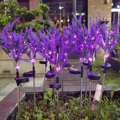 Set 4 x Lampi Solare Decorative Lavanda cu LED Lumina Calda, Rezistente la Apa IP65, Panou Solar Integrat, Iluminat Exterior pentru Gradina si Alei