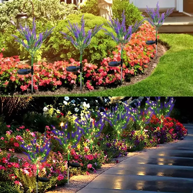 Set 4 x Lampi Solare Decorative Lavanda cu LED Lumina Calda, Rezistente la Apa IP65, Panou Solar Integrat, Iluminat Exterior pentru Gradina si Alei