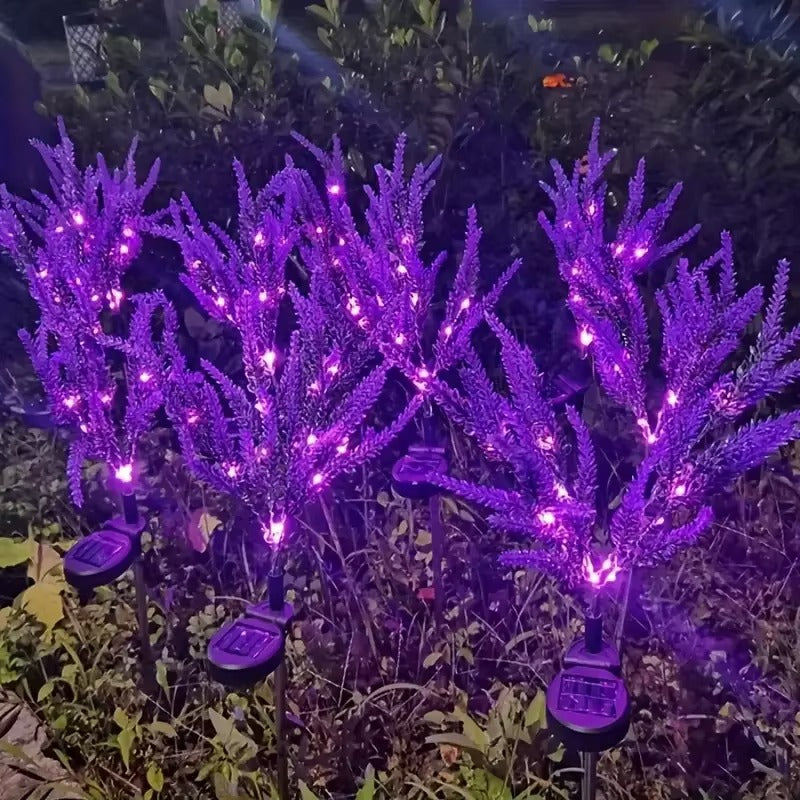 Set 4 x Lampi Solare Decorative Lavanda cu LED Lumina Calda, Rezistente la Apa IP65, Panou Solar Integrat, Iluminat Exterior pentru Gradina si Alei