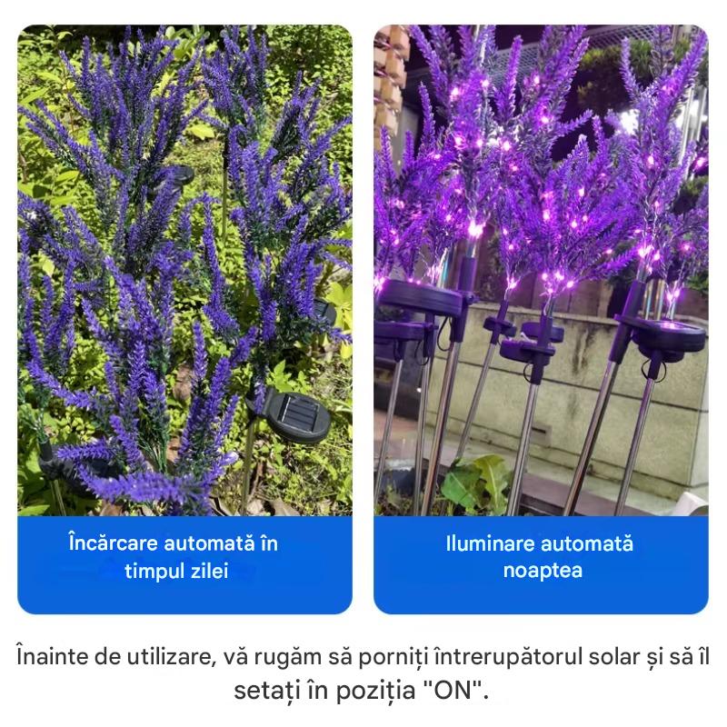 Set 4 x Lampi Solare Decorative Lavanda cu LED Lumina Calda, Rezistente la Apa IP65, Panou Solar Integrat, Iluminat Exterior pentru Gradina si Alei