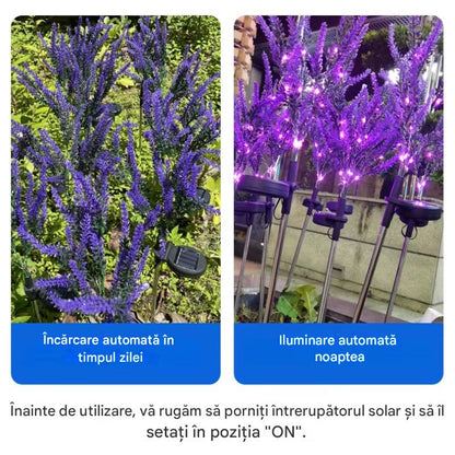 Set 4 x Lampi Solare Decorative Lavanda cu LED Lumina Calda, Rezistente la Apa IP65, Panou Solar Integrat, Iluminat Exterior pentru Gradina si Alei
