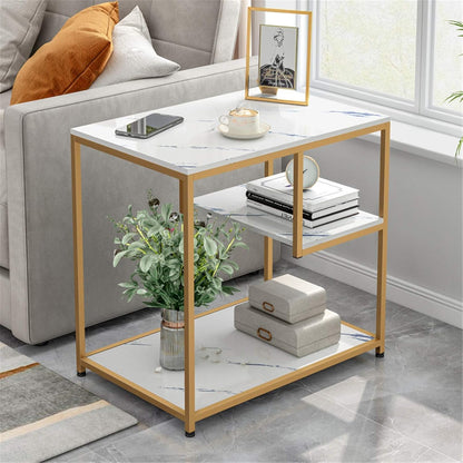 Masuta Cafea Dreptunghiulara Cu Blat Tip Marmura Cadru Metalic Auriu Stabil Design Modern Pentru Living Si Dormitor