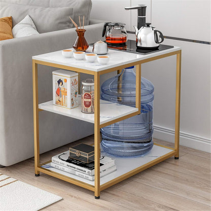 Masuta Cafea Dreptunghiulara Cu Blat Tip Marmura Cadru Metalic Auriu Stabil Design Modern Pentru Living Si Dormitor