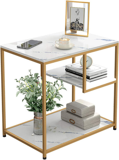 Masuta Cafea Dreptunghiulara Cu Blat Tip Marmura Cadru Metalic Auriu Stabil Design Modern Pentru Living Si Dormitor