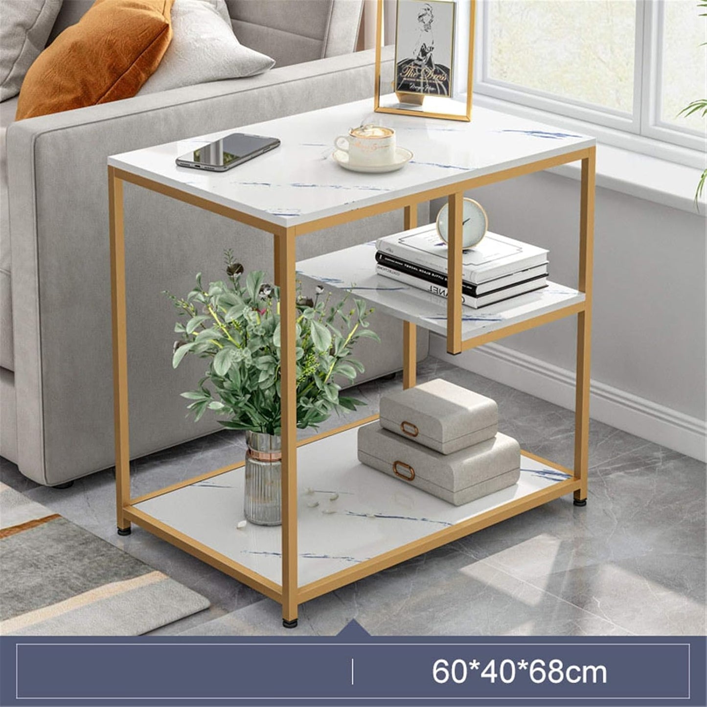Masuta Cafea Dreptunghiulara Cu Blat Tip Marmura Cadru Metalic Auriu Stabil Design Modern Pentru Living Si Dormitor