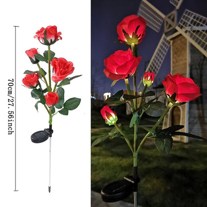 Set 4 X Lampi Solare Trandafir Cu 5 Flori LED, Senzor Lumina Automat, Rezistente La Apa, Decor Exterior Gradina, Curte Si Alei, Diverse Culori