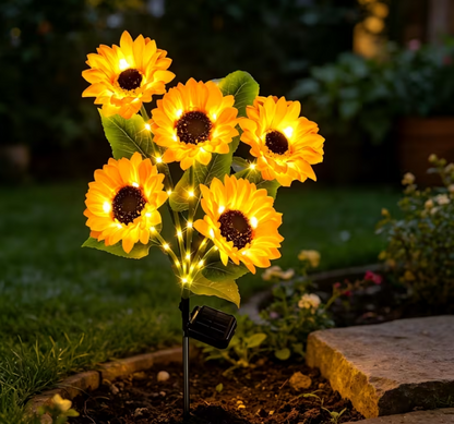 Set 2 X Lampi Solare Floarea Soarelui Cu 6 Flori LED Fiecare, Alimentare Solara, Iluminare Automata, Design Decorativ Pentru Gradina