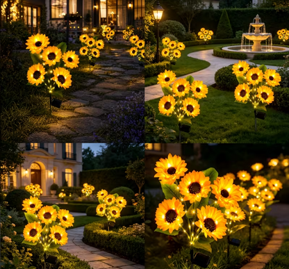 Set 2 X Lampi Solare Floarea Soarelui Cu 6 Flori LED Fiecare, Alimentare Solara, Iluminare Automata, Design Decorativ Pentru Gradina
