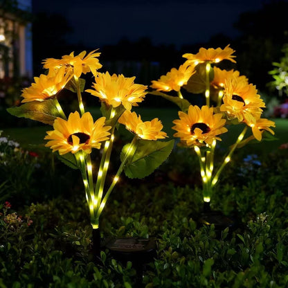 Set 4 X Lampi Solare Floarea Soarelui Cu 6 Flori LED Fiecare, Iluminare Automata, Alimentare Solara, Rezistente La Apa, Decor Gradina Exterior
