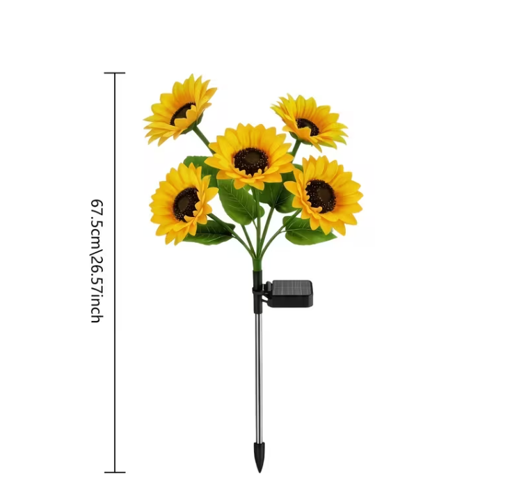 Set 2 X Lampi Solare Floarea Soarelui Cu 6 Flori LED Fiecare, Alimentare Solara, Iluminare Automata, Design Decorativ Pentru Gradina