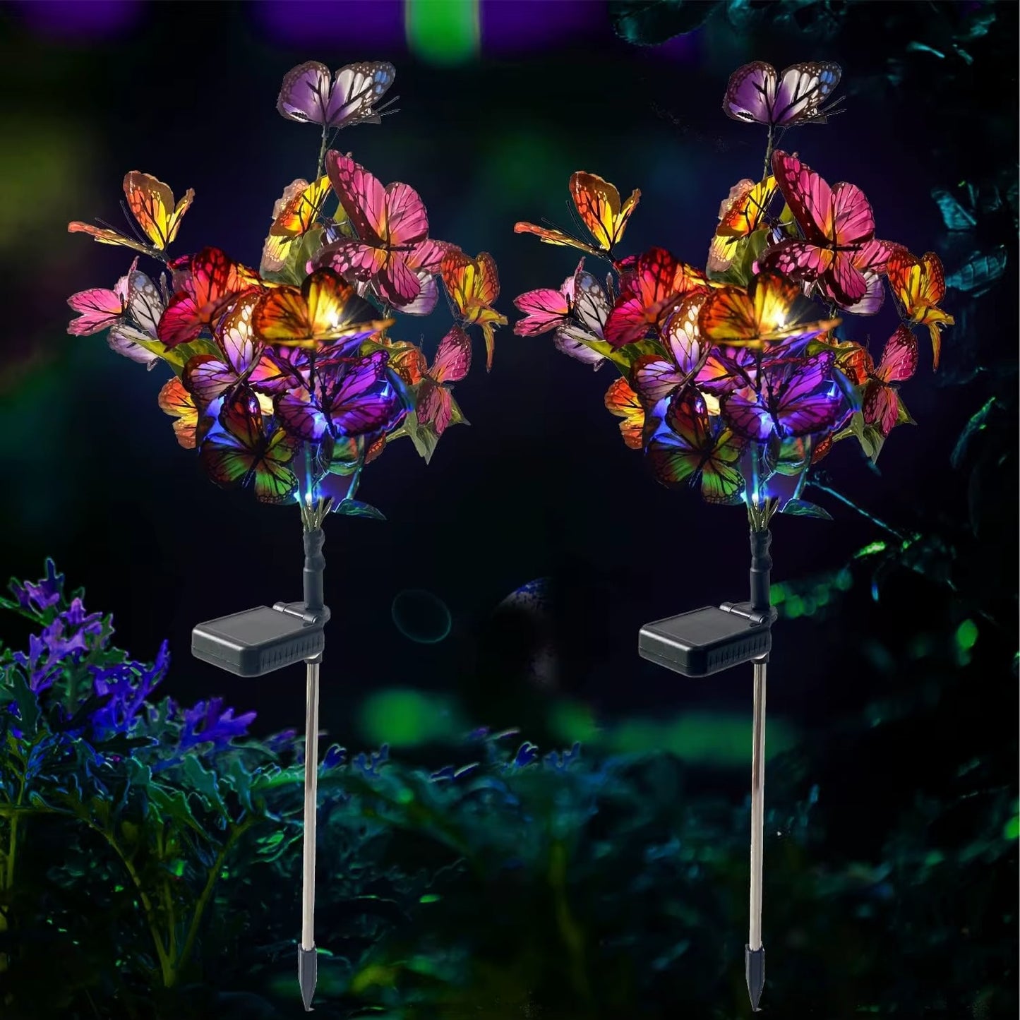 Set 4 X Lampi Solare Fluturi LED 70 Cm, Iluminare Automata Cu Senzor Lumina, Protectie IP66, Decor Gradina Exterior