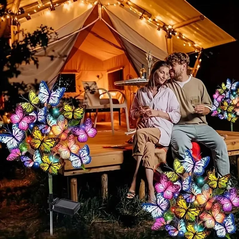 Set 4 X Lampi Solare Fluturi LED 70 Cm, Iluminare Automata Cu Senzor Lumina, Protectie IP66, Decor Gradina Exterior