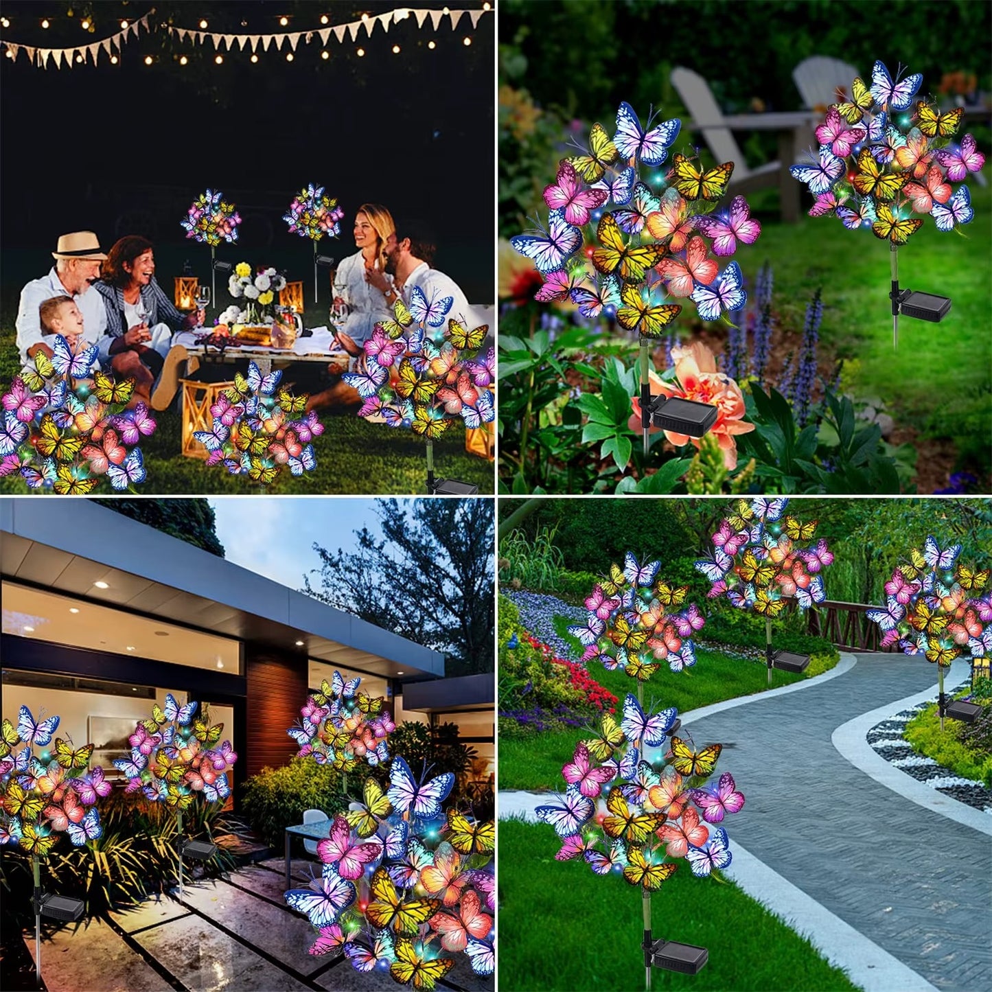Set 4 X Lampi Solare Fluturi LED 70 Cm, Iluminare Automata Cu Senzor Lumina, Protectie IP66, Decor Gradina Exterior