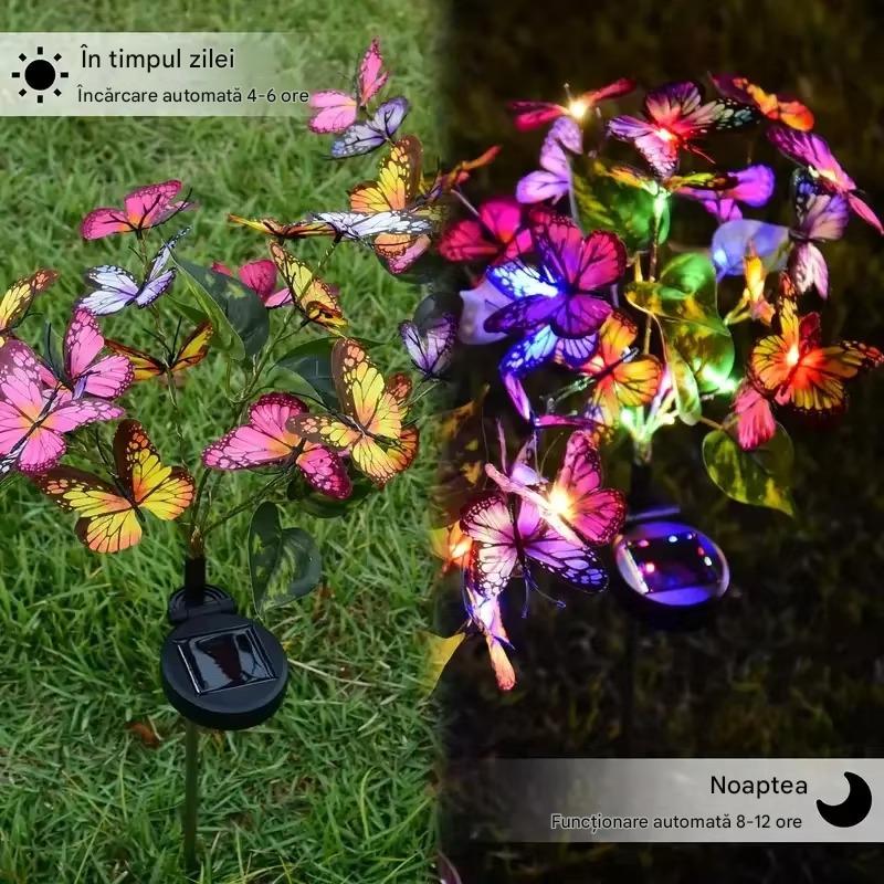 Set 4 X Lampi Solare Fluturi LED 70 Cm, Iluminare Automata Cu Senzor Lumina, Protectie IP66, Decor Gradina Exterior