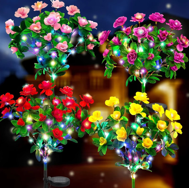 Set 4 x Lampi Solare Flori Azalee, Rezistente La Apa IP65, Iluminare Automata Exterior Gradina, Diverse Culori