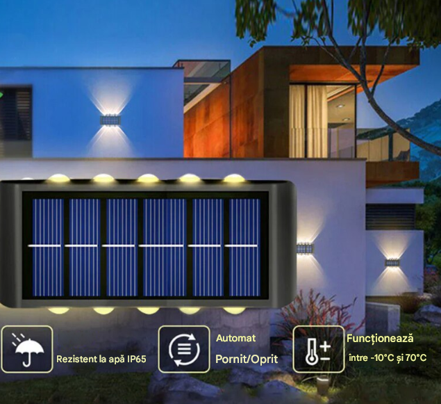 Set 6 x Lampi Solare LED Perete Iluminare Sus Jos 12 LED Rezistente La Apa Alimentare Solara Automata